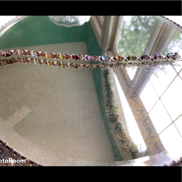 Sterling silver multi-gem stone bracelet 7” - Picture 7 of 13